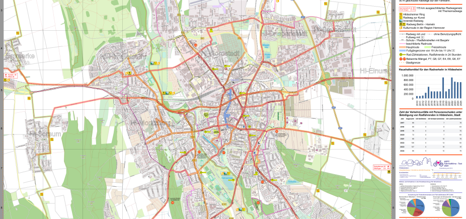 Radverkehr Hildesheim Karte mit Zahlen - Daten - Fakten zum Radverkehr