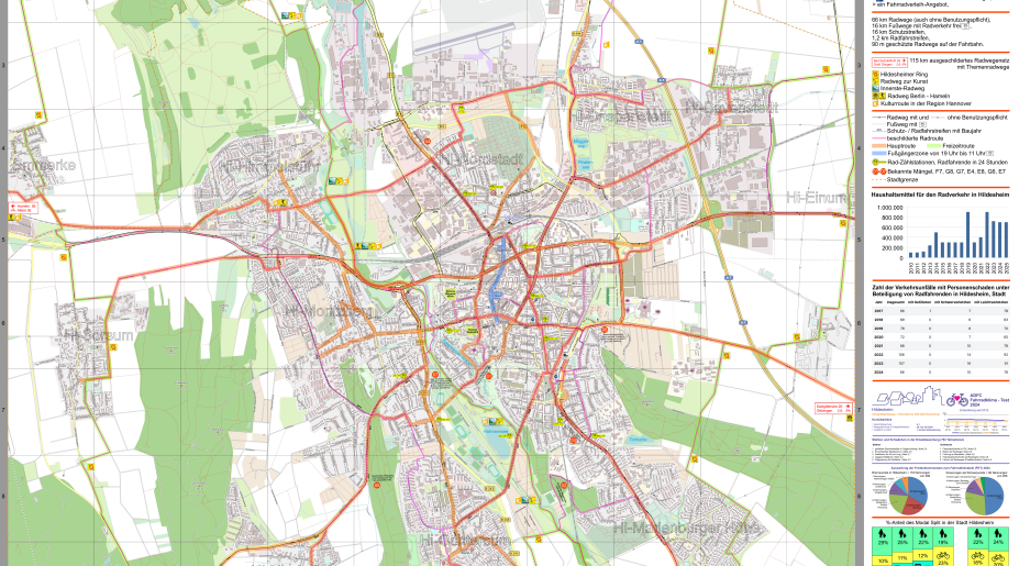 Karte mit Zahlen - Daten - Fakten zum Radverkehr